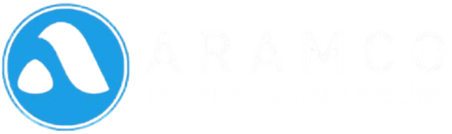 Untitled design (1) Aramco Roofing & Remodeling logo with a stylized blue and black icon on the left and company name in bold white text on a black background.